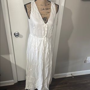 Massimo Dutti White Button-Front Midi/Maxi Dress with Eyelet Hem